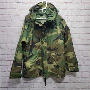 US Military Army ECWCS Parka Woodland Camo Jacket Sz M Cargo‎ Pockets *READ